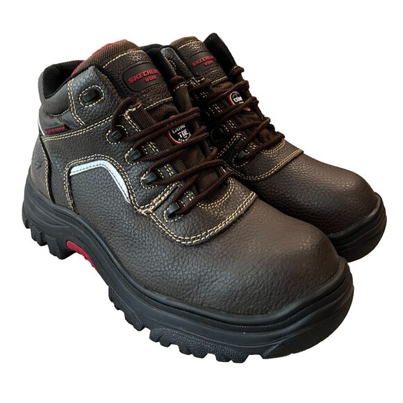 Women’s Skechers Burgin Coralrow Comp Toe Work Boot 77288 Brown Size 10 - Picture 1 of 11